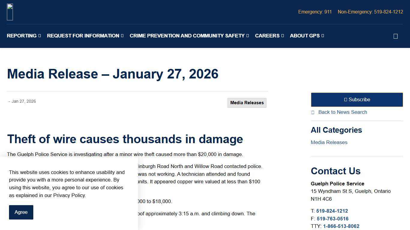 Media Release – January 27, 2026 Guelph Police Service