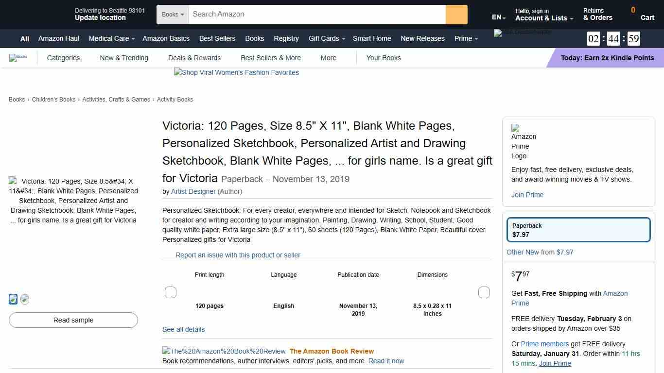 Victoria: 120 Pages, Size 8.5" X 11", Blank White Pages, Personalized Sketchbook, Personalized Artist and Drawing Sketchbook, Blank White Pages, ... for girls name. Is a great gift for Victoria: Designer, Artist: 9781708008079: Amazon.com: Books